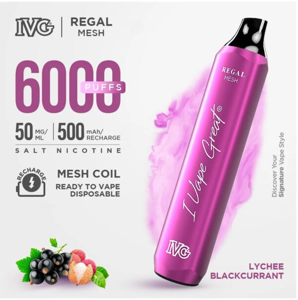 LYCHEE BLACKCURRANT Ð IVG 6000 PUFF  DISPOSABLE | REGAL