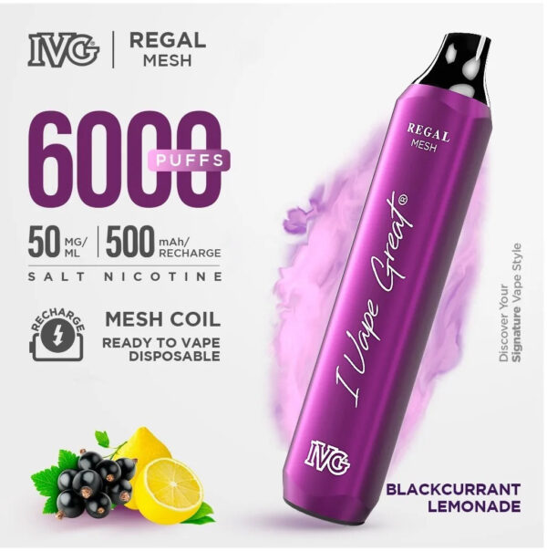 BLACKCURRANT LEMONADE Ð IVG 6000 PUFF  DISPOSABLE | REGAL