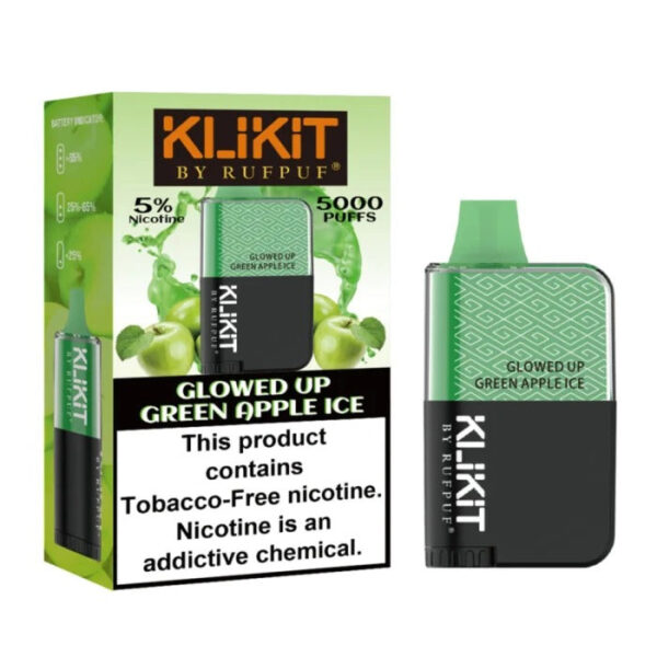 KLIKIT DISPOSABLE VAPE 5000 PUFFS - GLOWED UP GREEN APPLE ICE